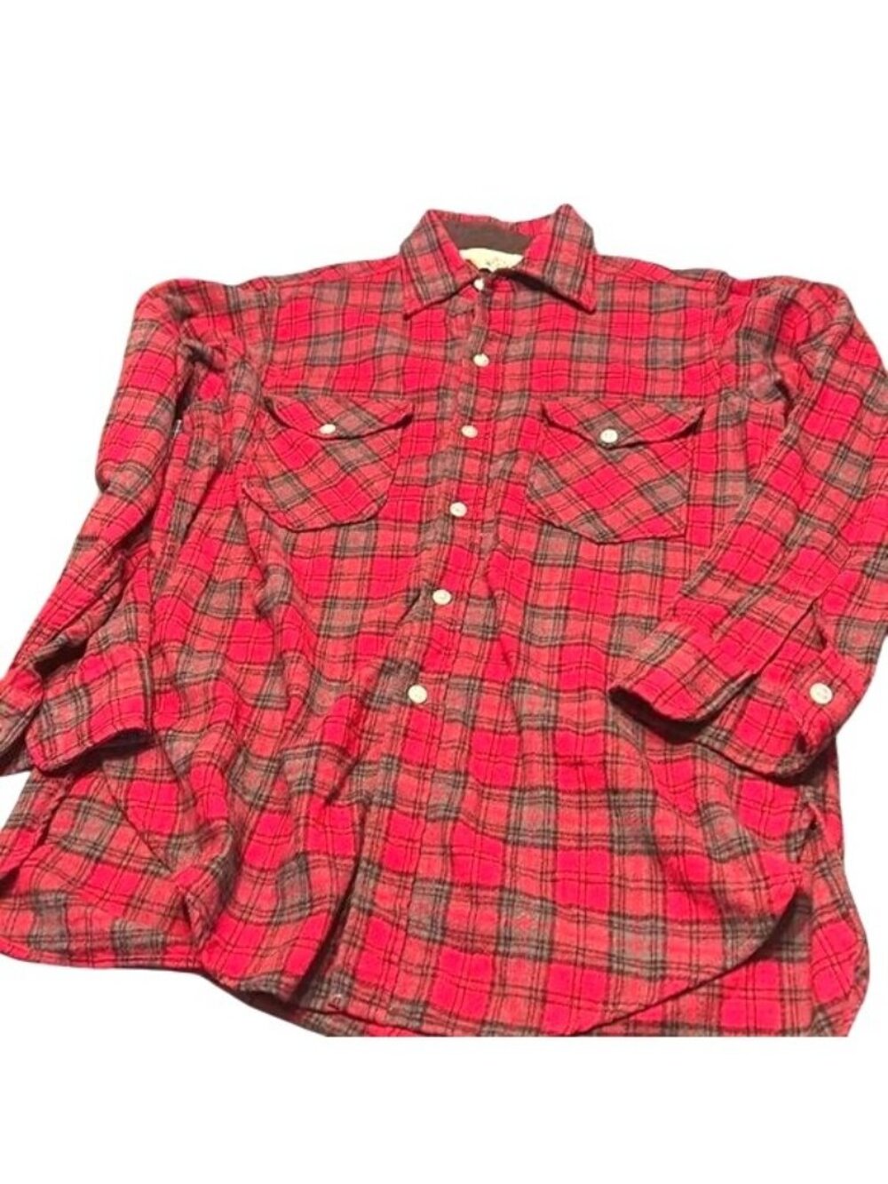 Woolrich Red  Black Plaid Flannel Button-Up Shirt L USA Vintage Grandpa core